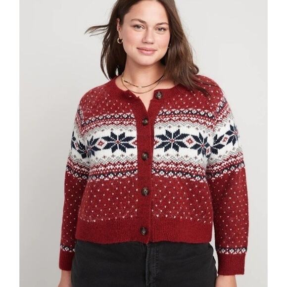 Old Navy Women’s Holiday Fair Isle Cardigan Sweater Size XXL Snowflake - Picture 1 of 8